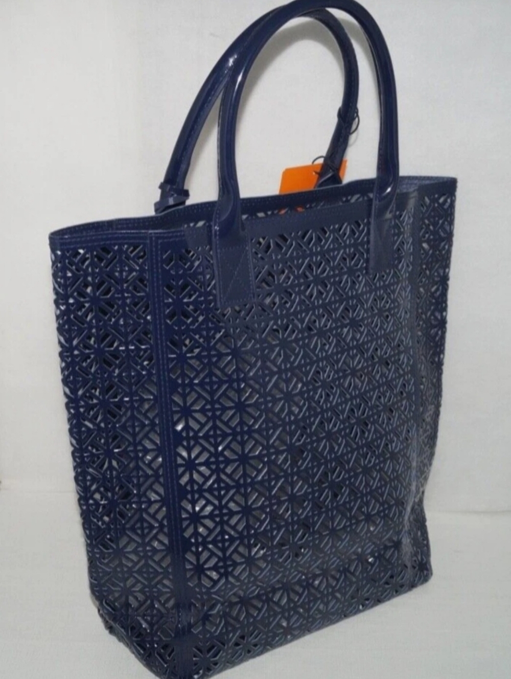 Tory Burch Laser Cut Navy Blue Tote - Picture 4 of 9